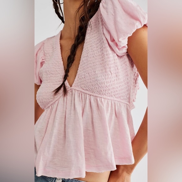 Free People NWT Charlotte Sugar Spoonful Pink Open Back Blouse Crop Top - Size S - Picture 2 of 11